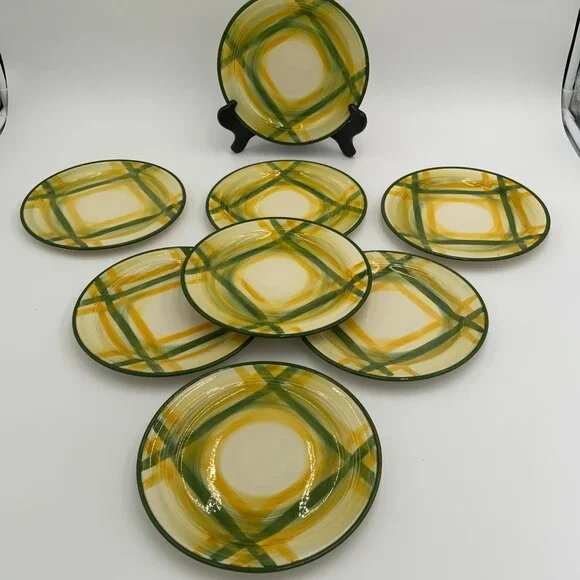 Set of 8 Hand Painted VTG USA Vernonware Gingham Salad Plates 7.5” - Picture 2 of 5
